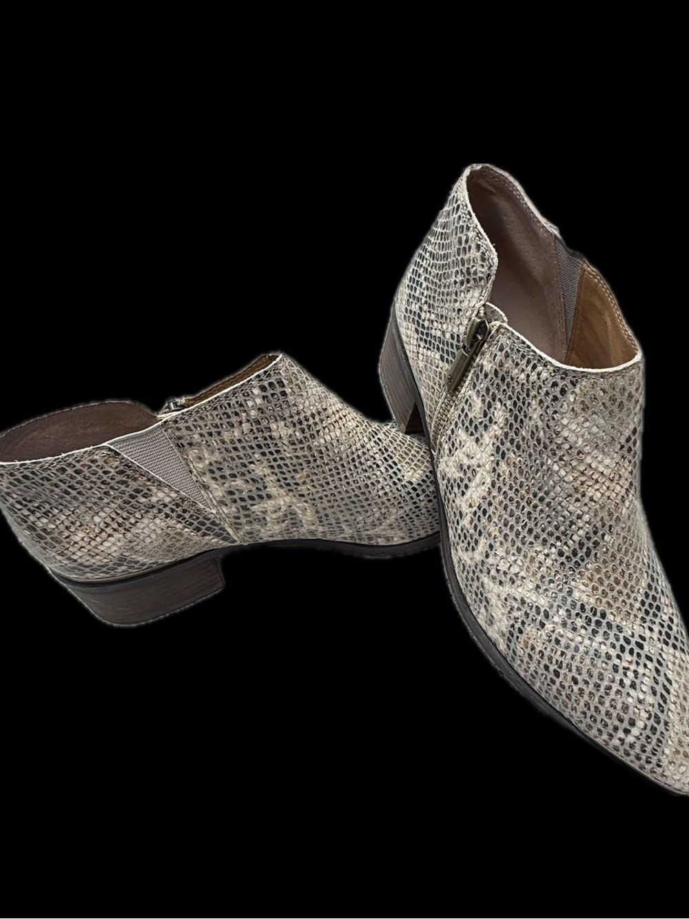Lucky Brand Snake-Print Ankle Booties in Beige, Brown and Taupe